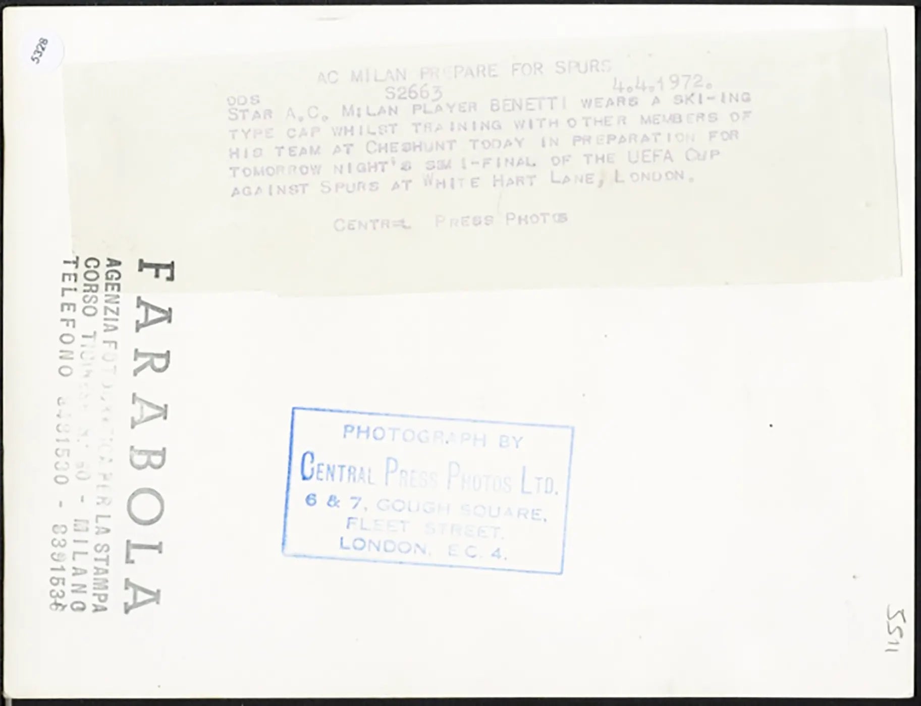 Coppa Uefa Spurs vs Milan 1972 Ft 5328 - Stampa 21x15 cm - Farabola Stampa ai sali d'argento