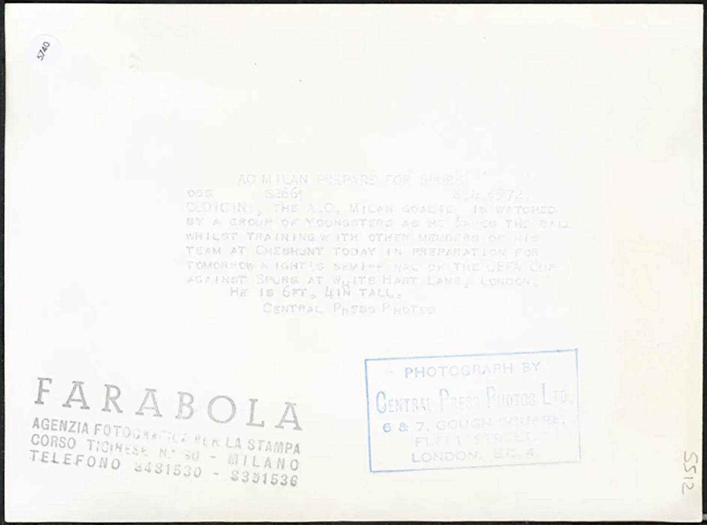 Coppa Uefa Spurs vs Milan 1972 Ft 5740 - Stampa 21x15 cm - Farabola Stampa ai sali d'argento