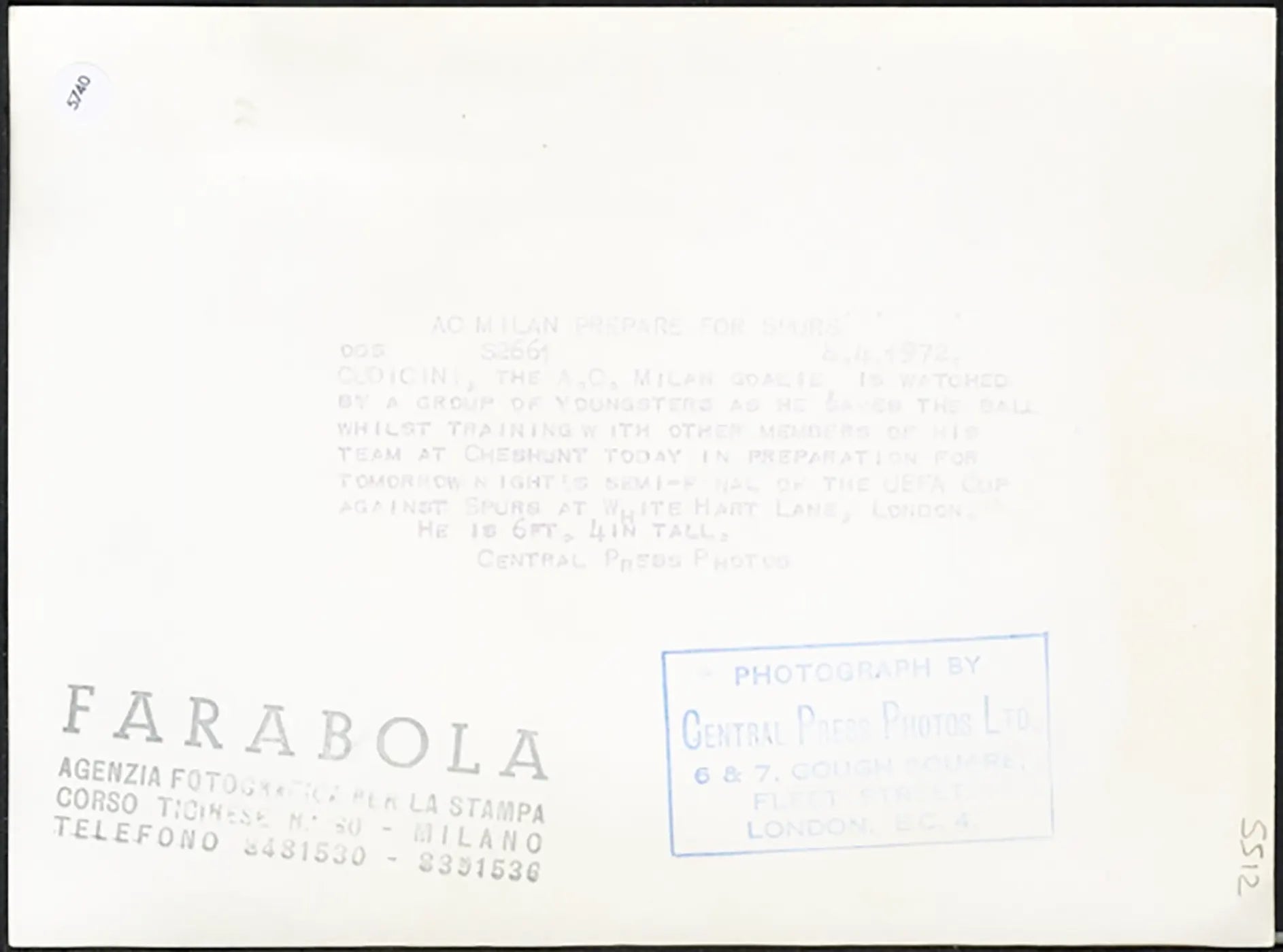 Coppa Uefa Spurs vs Milan 1972 Ft 5740 - Stampa 21x15 cm - Farabola Stampa ai sali d'argento