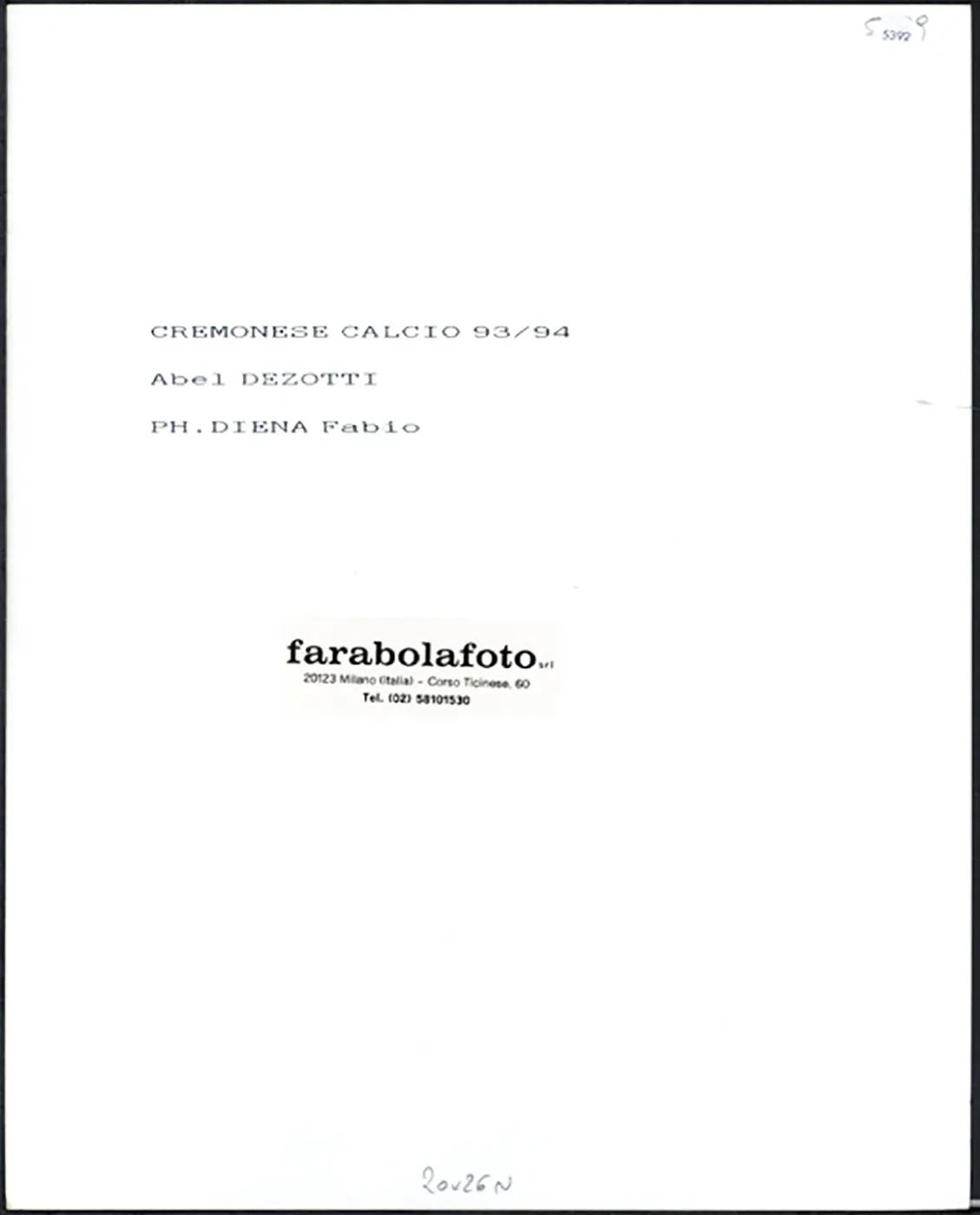 Cremonese 1993 - 1994 Abel Dezotti Ft 5392 - Stampa 20x25 cm - Farabola Stampa ai sali d'argento