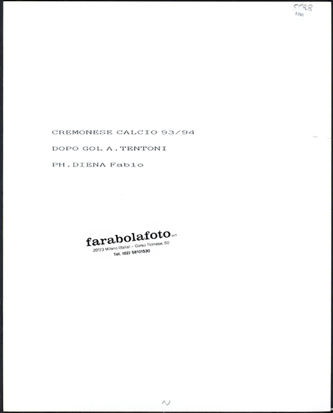 Cremonese 1993 - 1994 Andrea Tentoni Ft 5391 - Stampa 20x25 cm - Farabola Stampa ai sali d'argento