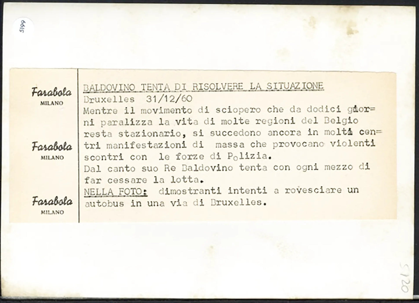 Crisi del Belgio 1960 Ft 5199 - Stampa 13x18 cm - Farabola Stampa ai sali d'argento