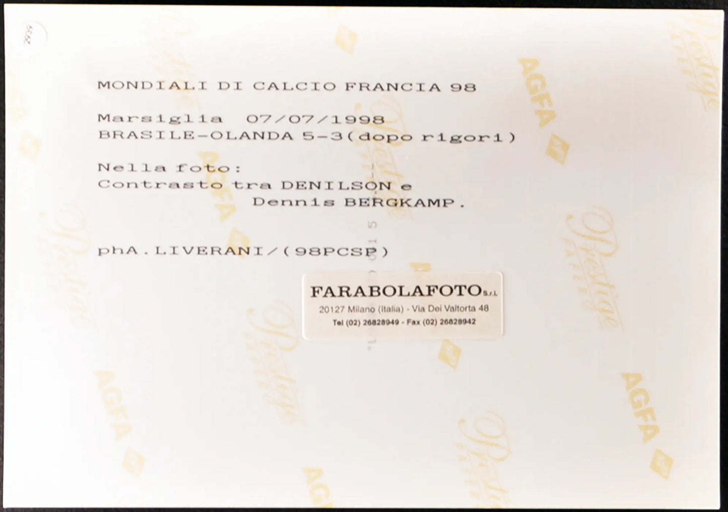 Denilson e Bergkamp Mondiali Francia 98 Ft 2939 - Stampa 20x15 cm - Farabola Stampa ai sali d'argento