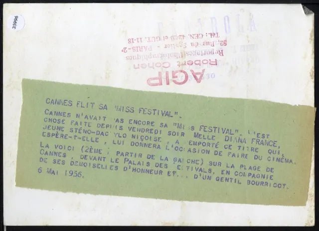 Diane France Miss Festival di Cannes 1956 Ft 35996 - Stampa 18x13 cm - Farabola Stampa ai sali d'argento