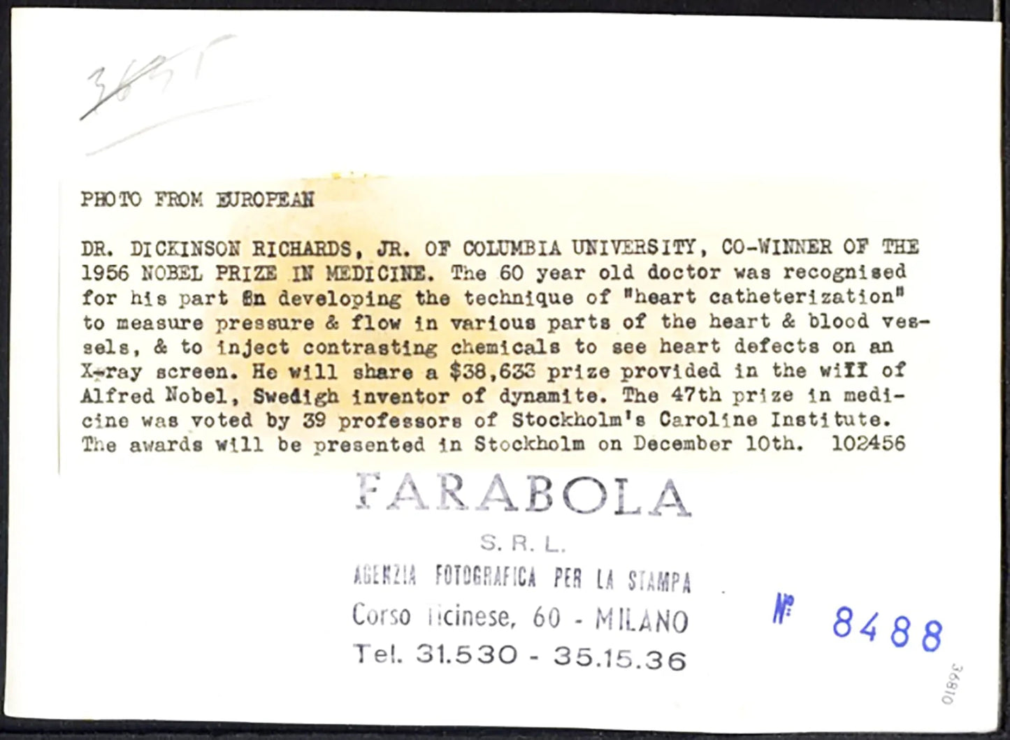 Dickinson Richards Nobel Medicina 1956 Ft 36810 - Stampa 13x18 cm - Farabola Stampa ai sali d'argento