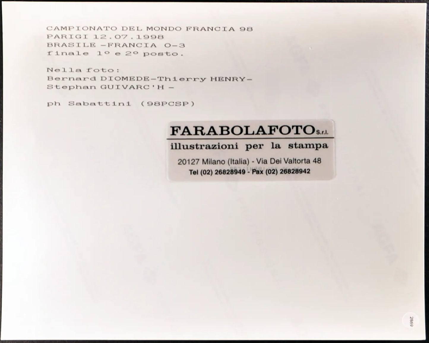 Diomede Henry Guivarc'h Mondiali 1998 Ft 2869 - Stampa 20x25 cm - Farabola Stampa ai sali d'argento