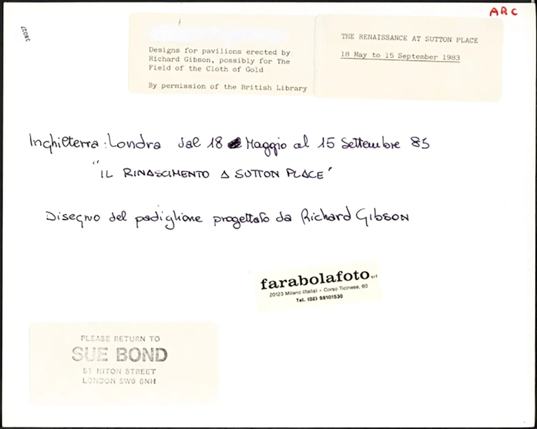 Disegno del Padiglione di Sutton Place Londra 1985 Ft 38027 - Stampa 20x25 cm - Farabola Stampa ai sali d'argento