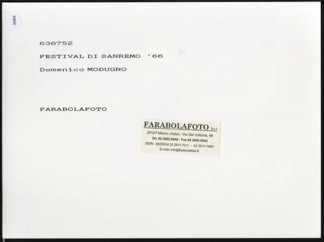 Domenico Modugno Sanremo 1966 Ft 35816 - Stampa 24x18 cm - Farabola Stampa ai sali d'argento (anni 90)