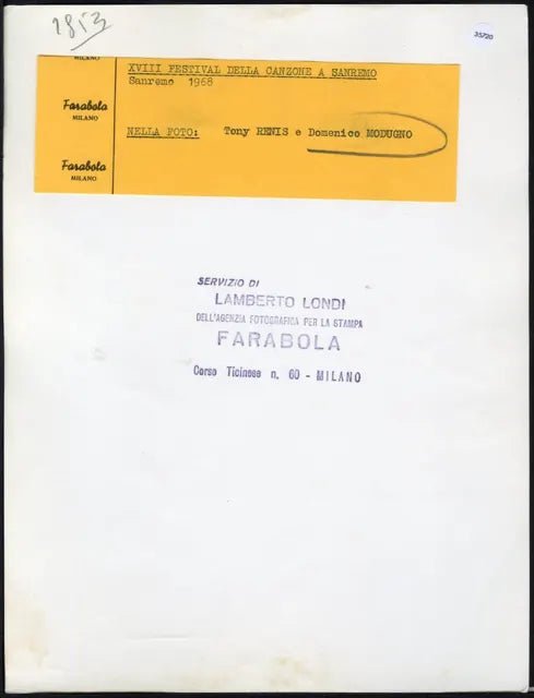 Domenico Modugno Tony Renis Sanremo 1968 Ft 35720 - Stampa 21x27 cm - Farabola Stampa ai sali d'argento