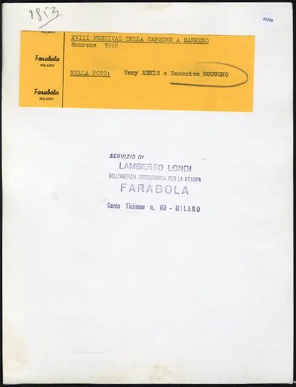 Domenico Modugno Tony Renis Sanremo 1968 Ft 35720 - Stampa 21x27 cm - Farabola Stampa ai sali d'argento