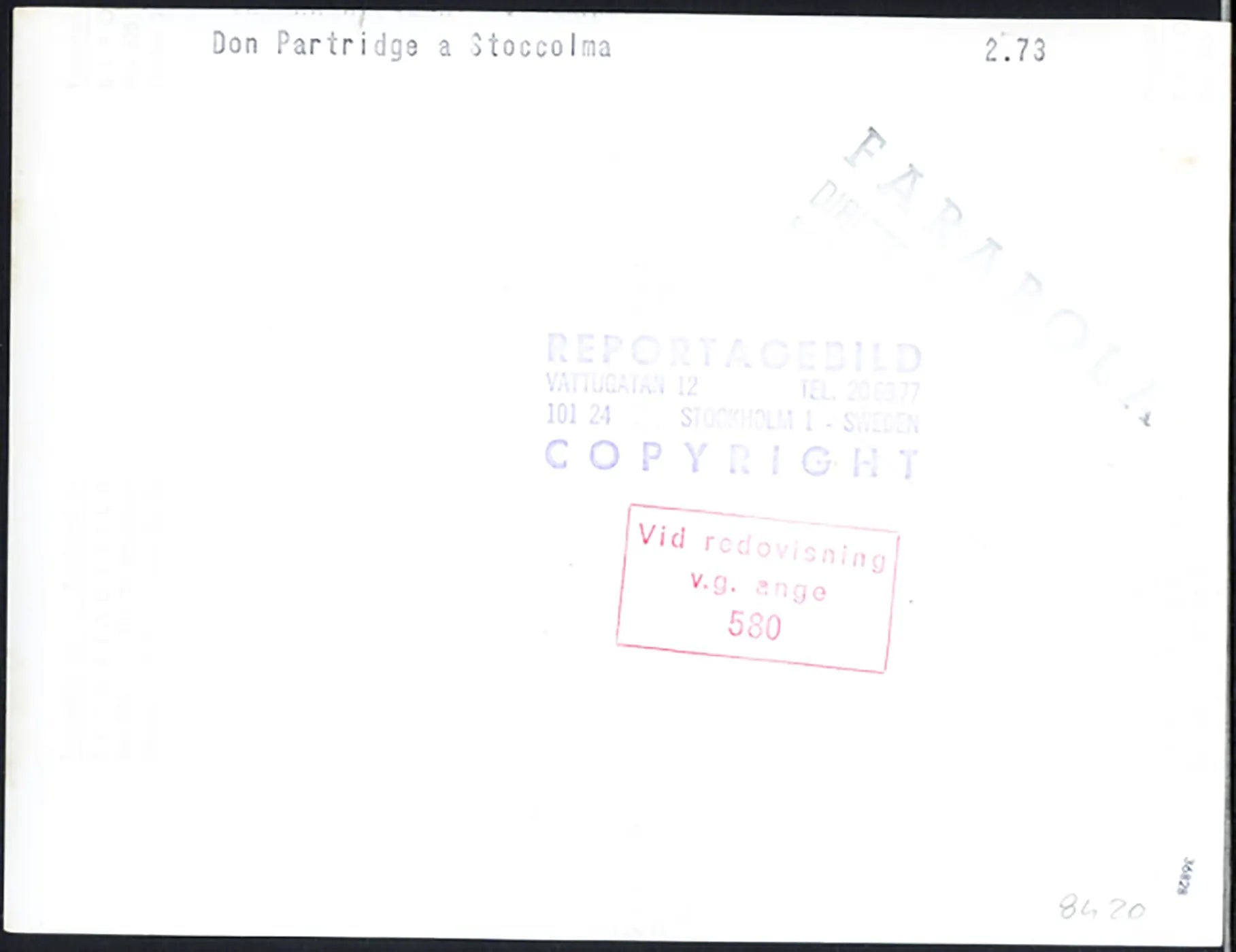 Don Partridge a Stoccolma 1973 Ft 36828 - Stampa 20x30 cm - Farabola Stampa ai sali d'argento