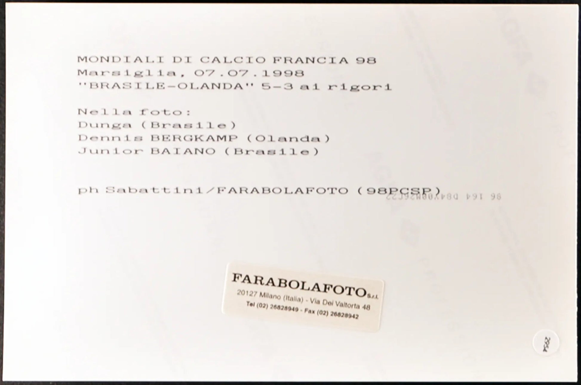 Dunga e Bergkamp Mondiali Francia 98 Ft 2954 - Stampa 20x15 cm - Farabola Stampa ai sali d'argento