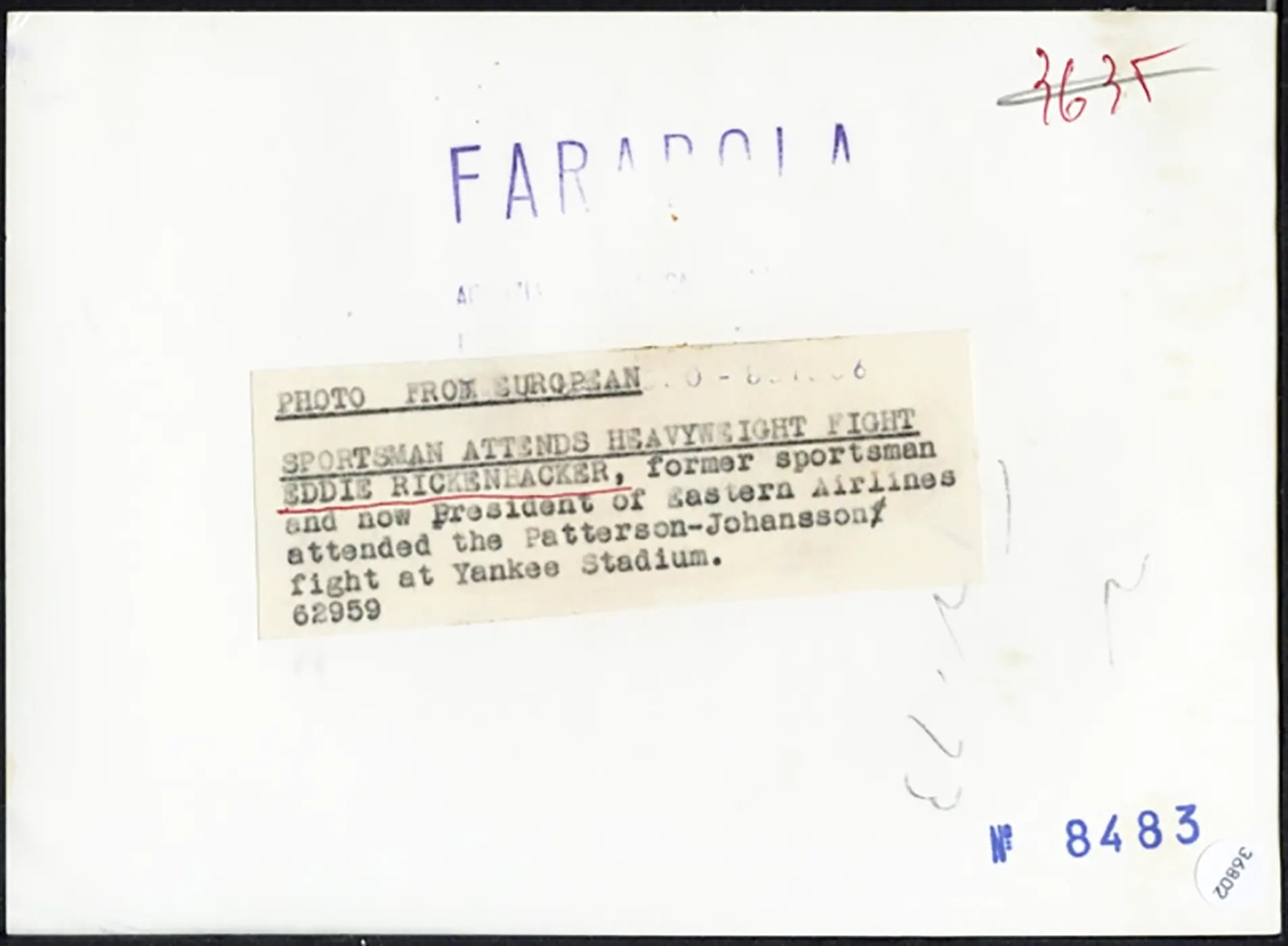 Eddie Rickenbacker Eastern Airlines 1959 Ft 36802 - Stampa 13x18 cm - Farabola Stampa ai sali d'argento
