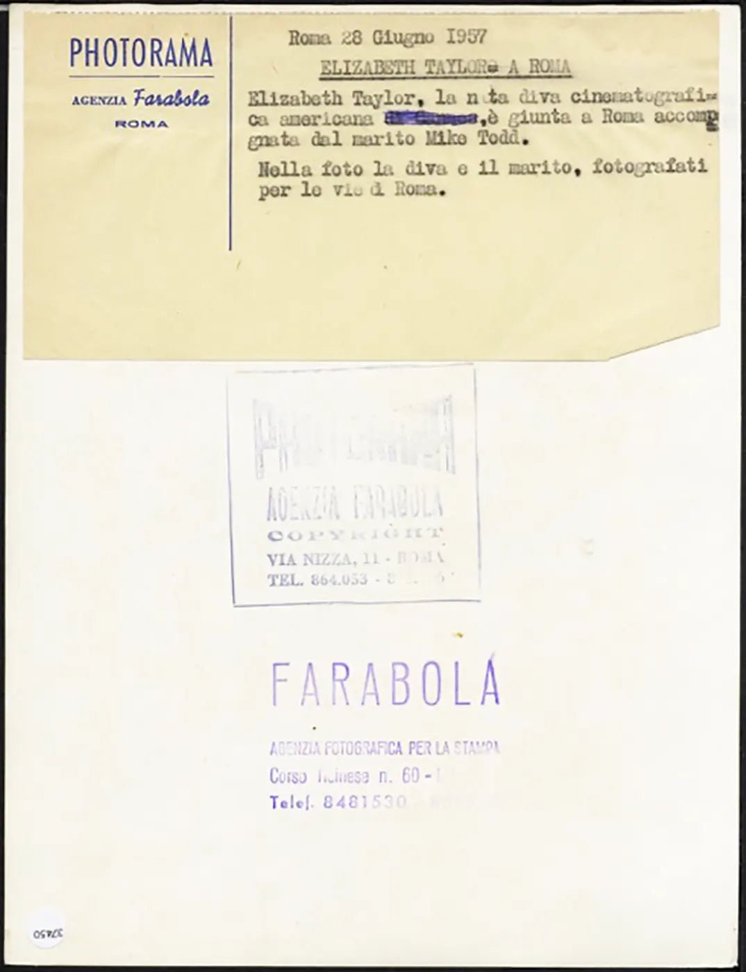 Elizabeth Taylor a Roma 1957 Ft 37450 - Stampa 24x18 cm - Farabola Stampa ai sali d'argento