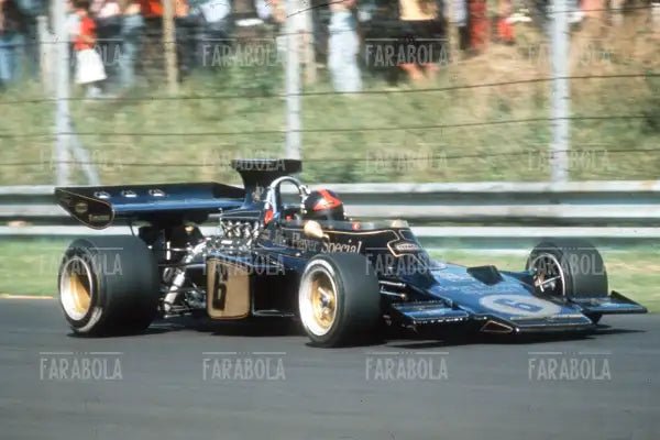 Emerson Fittipaldi su Lotus - Ford Cosworth, 1972 - Farabola Immagine digitale