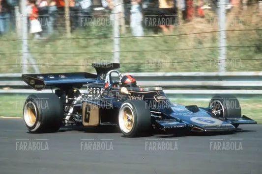 Emerson Fittipaldi su Lotus - Ford Cosworth, 1972 - Farabola Immagine digitale