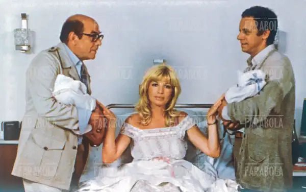 Enrico Maria Salerno, Moniva Vitti e Johnny Dorelli in una scena del film Amori miei, 1978 - Farabola Immagine digitale