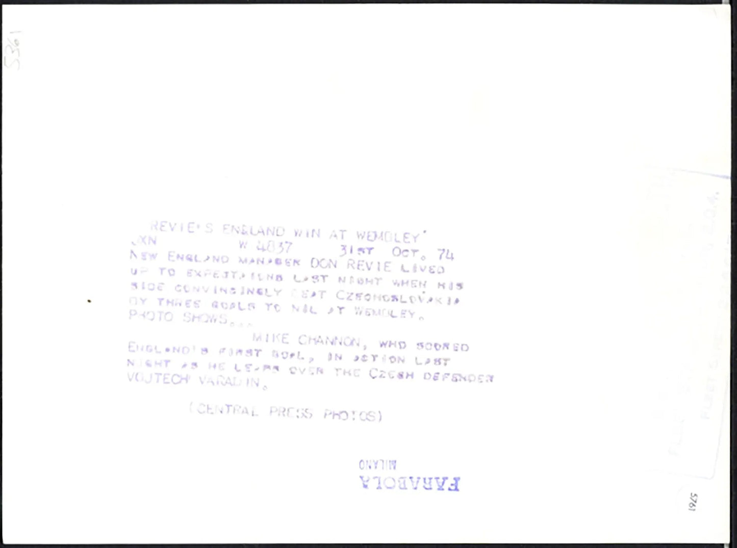 Europei Inghilterra vs Cecoslovacchia 1974 Ft 5761 - Stampa 20x15 cm - Farabola Stampa ai sali d'argento