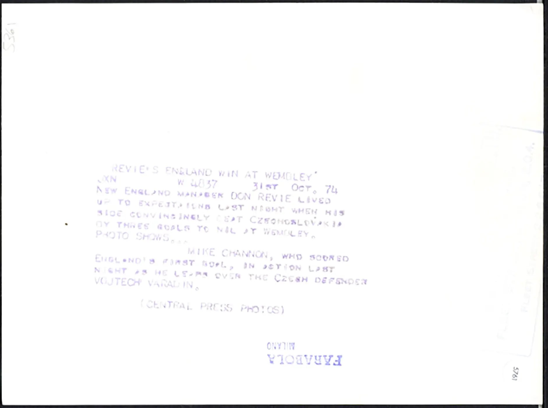 Europei Inghilterra vs Cecoslovacchia 1974 Ft 5761 - Stampa 20x15 cm - Farabola Stampa ai sali d'argento