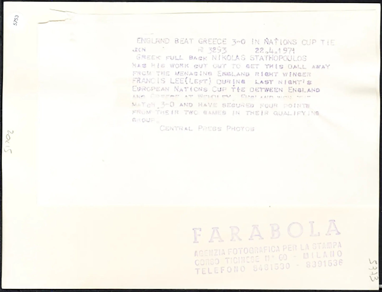 Europei Inghilterra vs Grecia 1971 Ft 5753 - Stampa 20x15 cm - Farabola Stampa ai sali d'argento