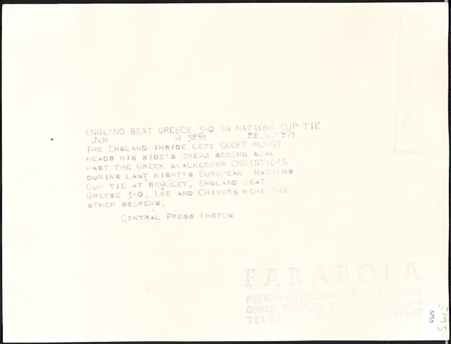 Europei Inghilterra vs Grecia 1971 Ft 5755 - Stampa 20x15 cm - Farabola Stampa ai sali d'argento