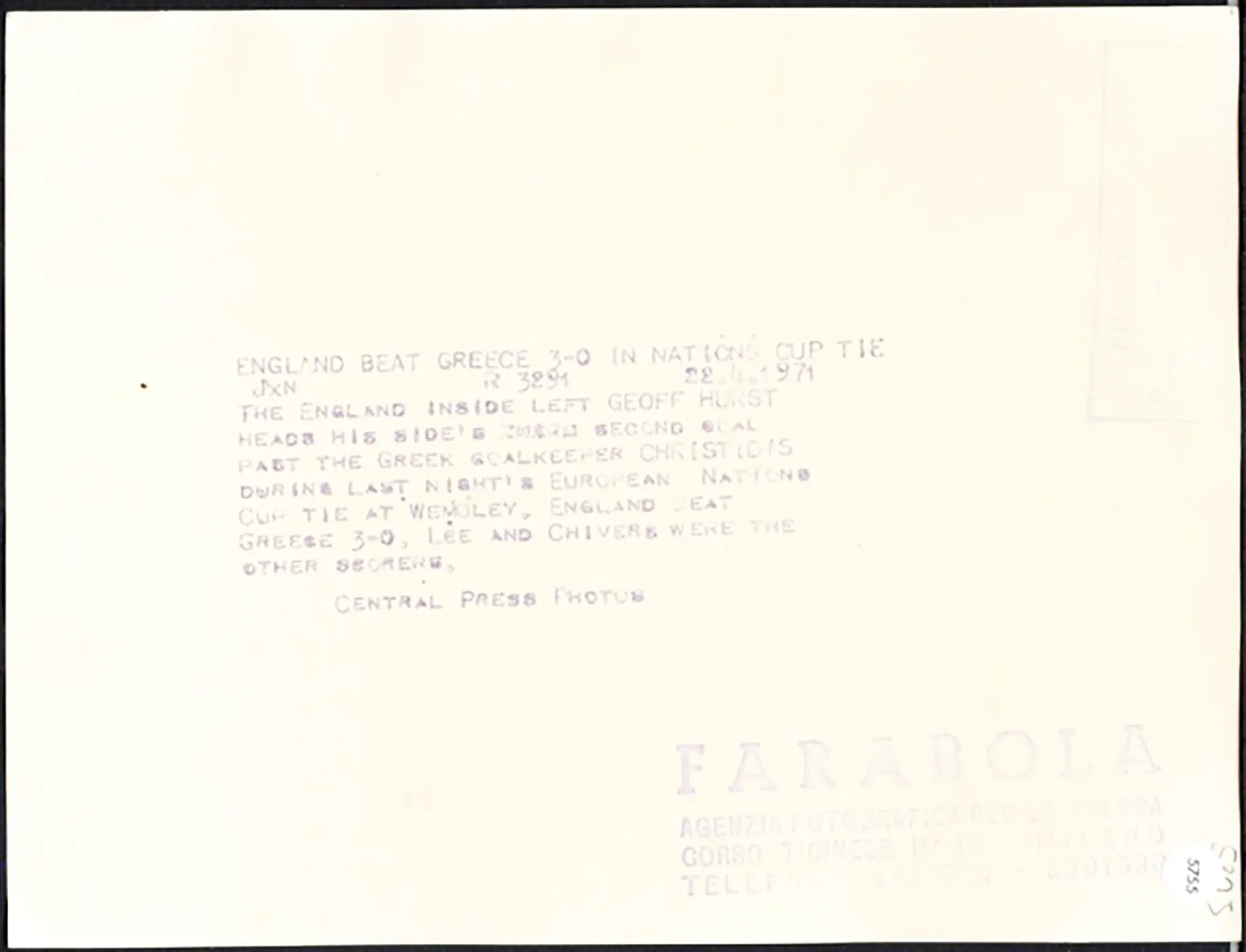 Europei Inghilterra vs Grecia 1971 Ft 5755 - Stampa 20x15 cm - Farabola Stampa ai sali d'argento