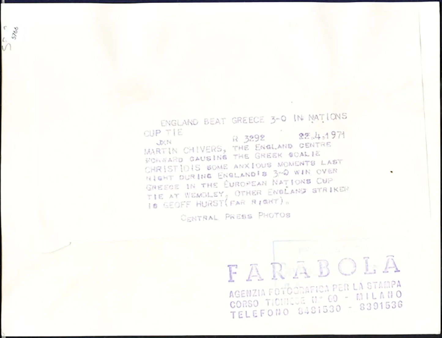 Europei Inghilterra vs Grecia 1971 Ft 5766 - Stampa 20x15 cm - Farabola Stampa ai sali d'argento