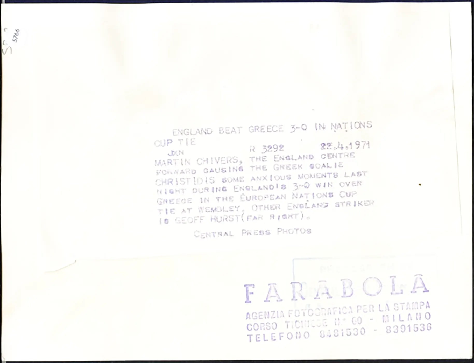 Europei Inghilterra vs Grecia 1971 Ft 5766 - Stampa 20x15 cm - Farabola Stampa ai sali d'argento