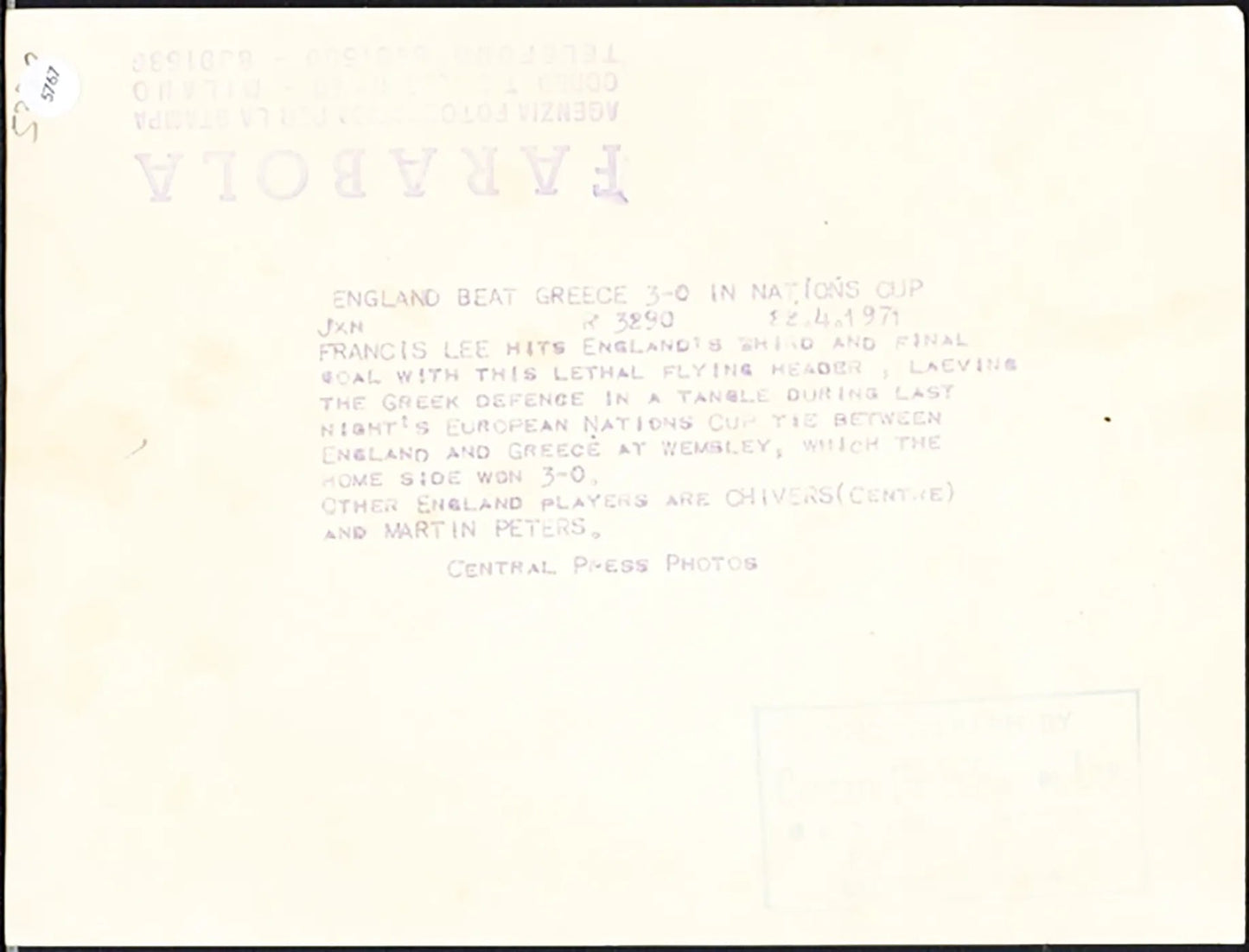 Europei Inghilterra vs Grecia 1971 Ft 5767 - Stampa 20x15 cm - Farabola Stampa ai sali d'argento