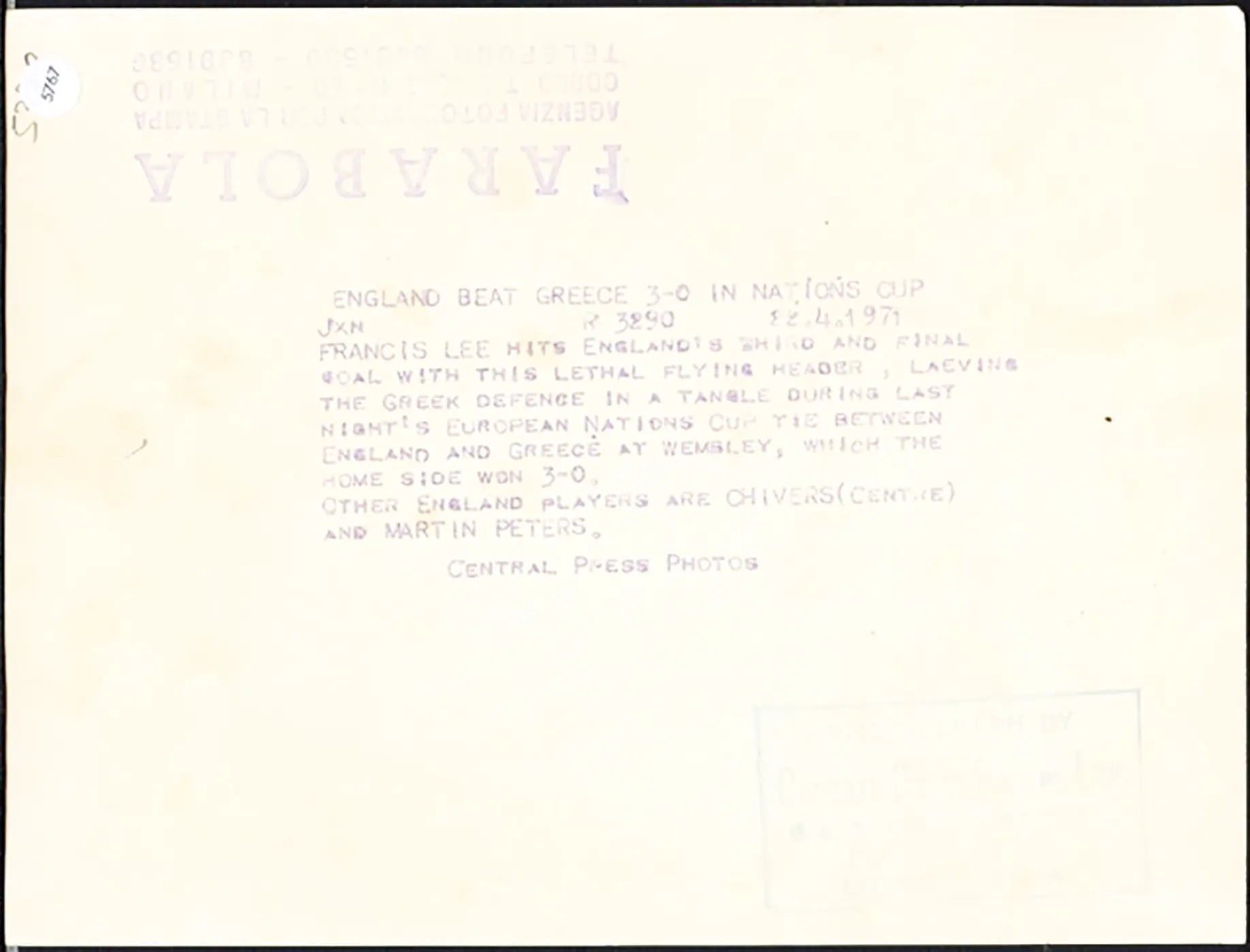 Europei Inghilterra vs Grecia 1971 Ft 5767 - Stampa 20x15 cm - Farabola Stampa ai sali d'argento