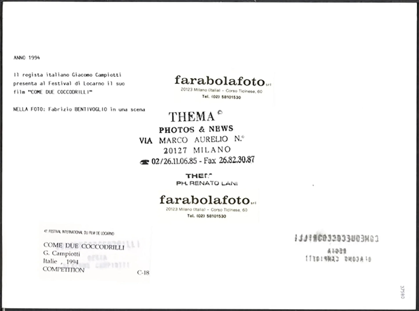 Fabrizio Bentivoglio film Come due coccodrilli Ft 37580 - Stampa 24x18 cm - Farabola Stampa ai sali d'argento