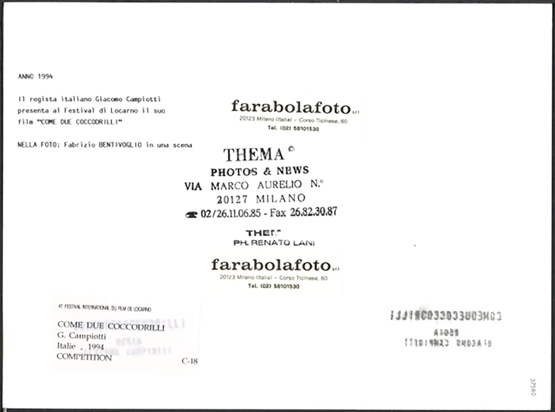 Fabrizio Bentivoglio film Come due coccodrilli Ft 37580 - Stampa 24x18 cm - Farabola Stampa ai sali d'argento