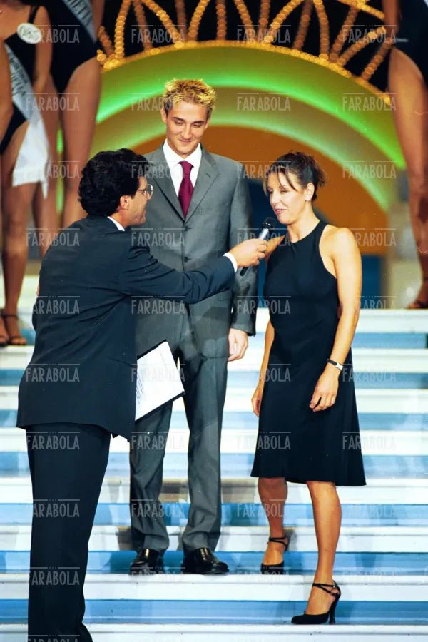 Fabrizio Frizzi, Deborah Compagnoni e Gianmarco Pozzecco, Miss Italia, 1999 - Farabola Immagine digitale