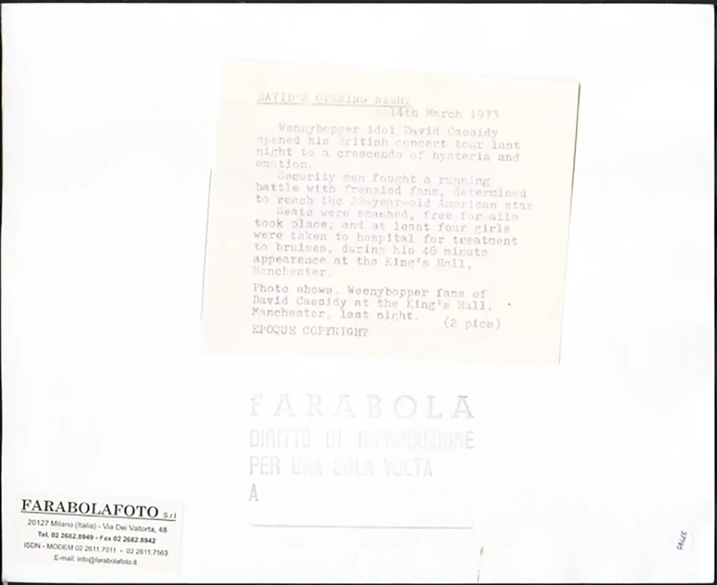 Fan al concerto di David Cassidy 1973 Ft 37195 - Stampa 20x25 cm - Farabola Stampa ai sali d'argento