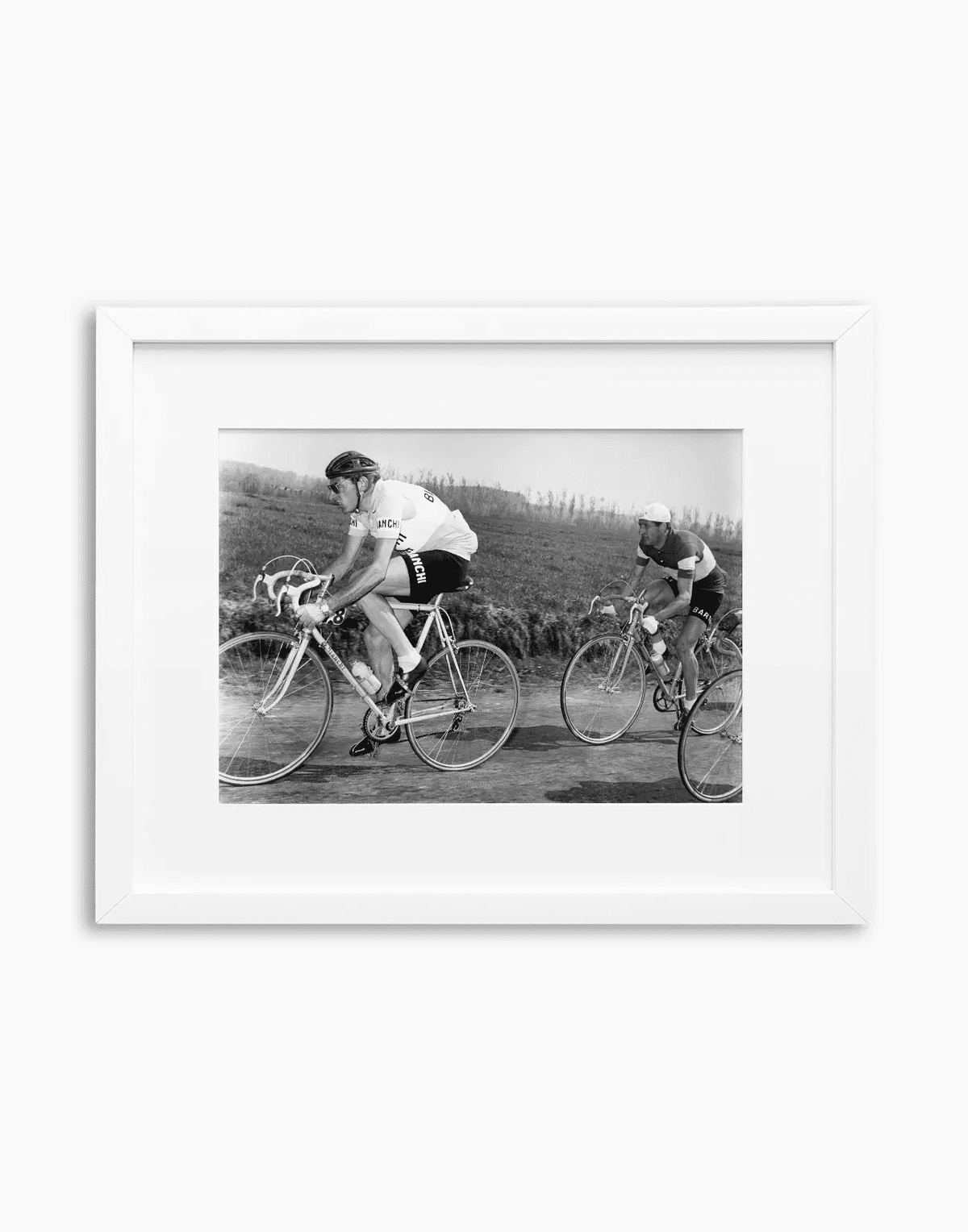 Fausto Coppi e Gino Bartali, Giro del Piemonte 1953 — stampa fine art con cornice bianca