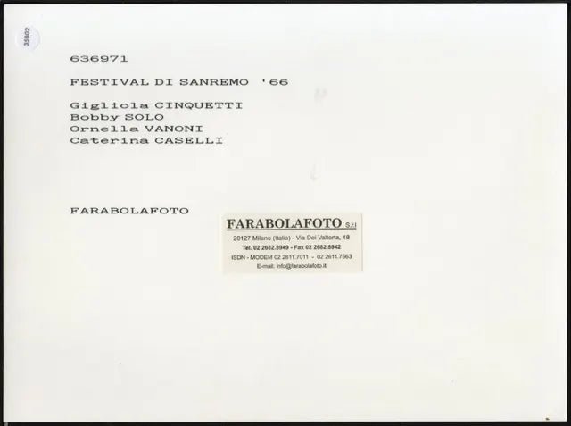 Festival di Sanremo 1966 Ft 35802 - Stampa 24x18 cm - Farabola Stampa ai sali d'argento (anni 90)