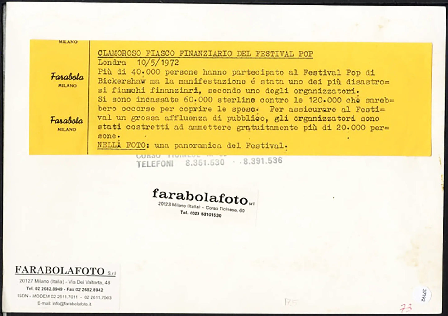 Festival Pop di Bickershaw 1972 Ft 37192 - Stampa 24x18 cm - Farabola Stampa ai sali d'argento