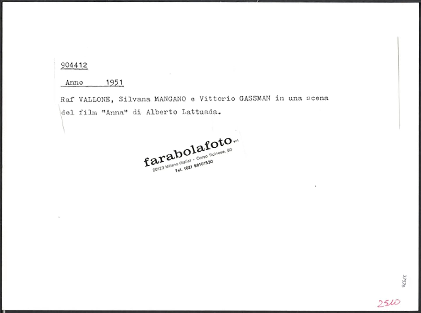 Film Anna 1951 Ft 37576 - Stampa 24x18 cm - Farabola Stampa ai sali d'argento (anni 90)