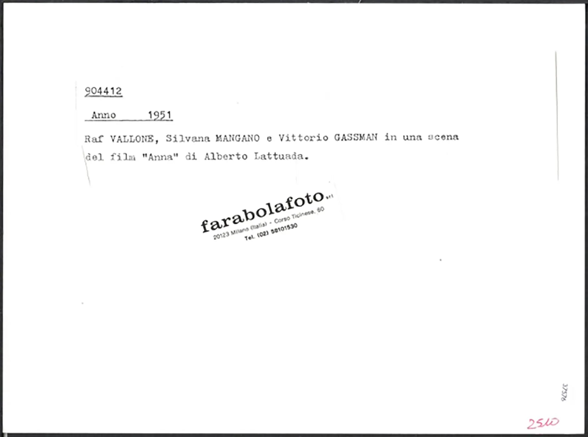 Film Anna 1951 Ft 37576 - Stampa 24x18 cm - Farabola Stampa ai sali d'argento (anni 90)
