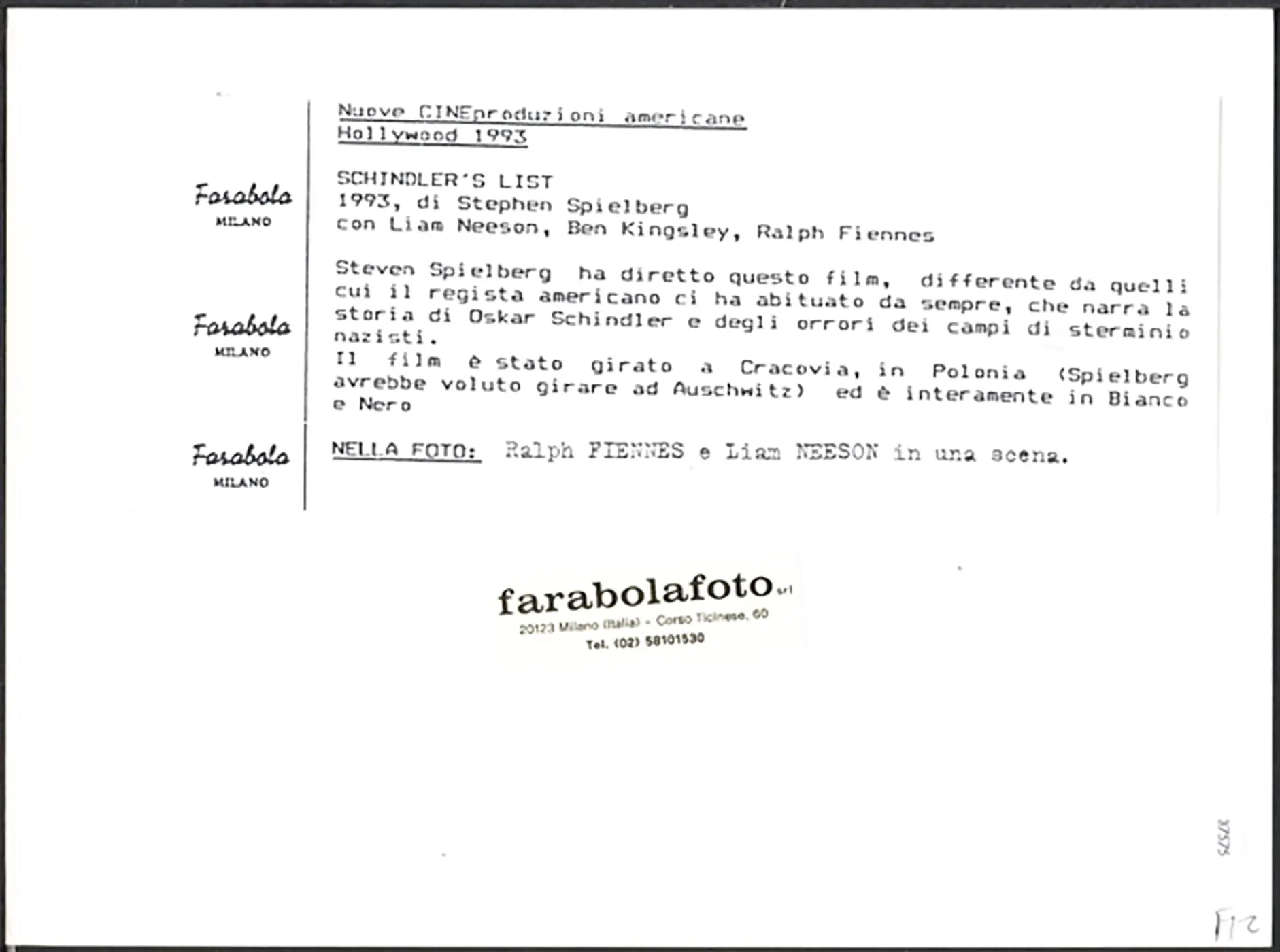 Film Schlinder's List 1993 Ft 37575 - Stampa 24x18 cm - Farabola Stampa ai sali d'argento