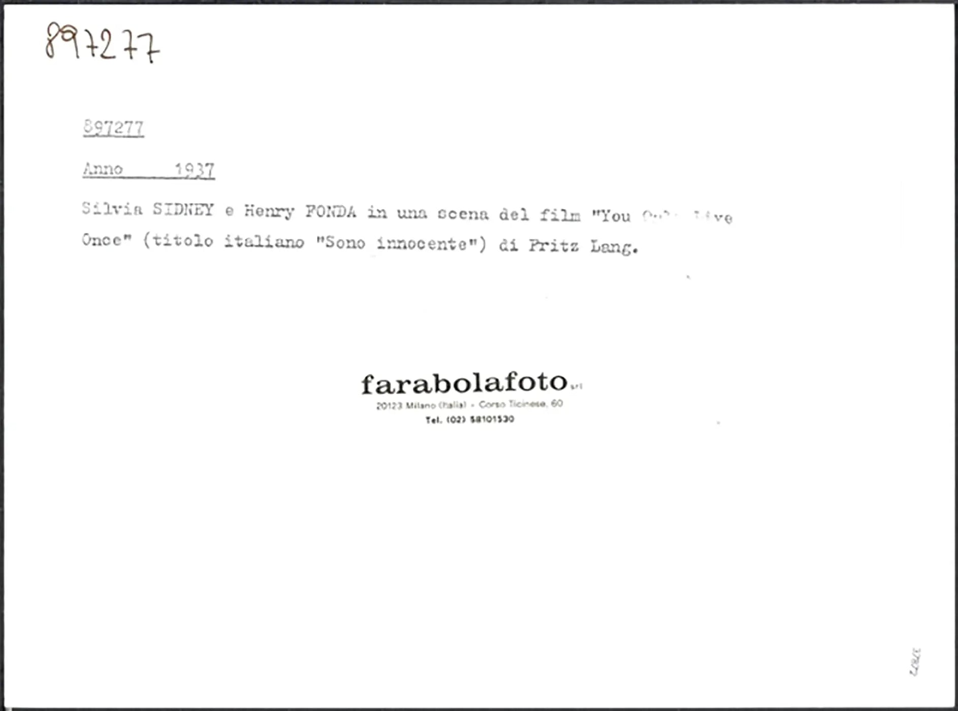 Film Sono innocente 1937 Ft 37872 - Stampa 24x18 cm - Farabola Stampa ai sali d'argento (anni 90)