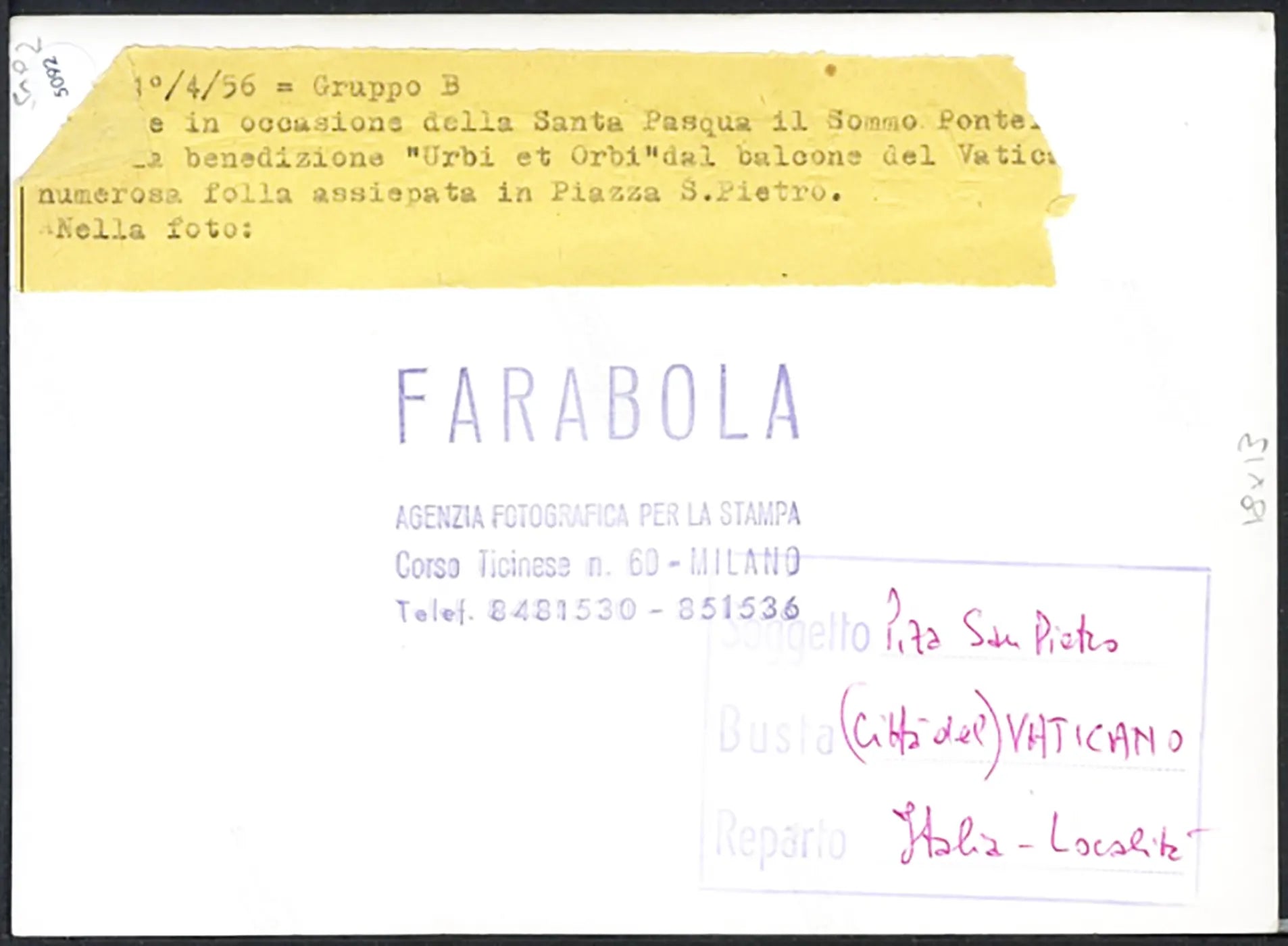 Folla in piazza San Pietro Pasqua 1956 Ft 5092 - Stampa 13x18 cm - Farabola Stampa ai sali d'argento