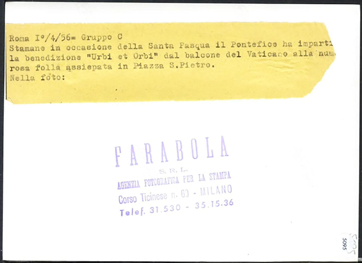 Folla in piazza San Pietro Pasqua 1956 Ft 5095 - Stampa 18x13 cm - Farabola Stampa ai sali d'argento