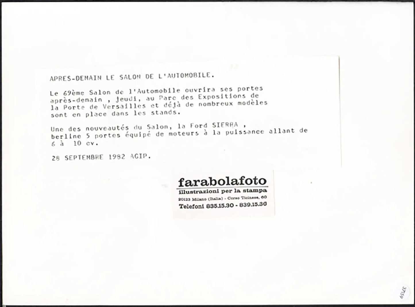 Ford Sierra Salone Auto Parigi 1982 Ft 37159 - Stampa 24x18 cm - Farabola Stampa ai sali d'argento