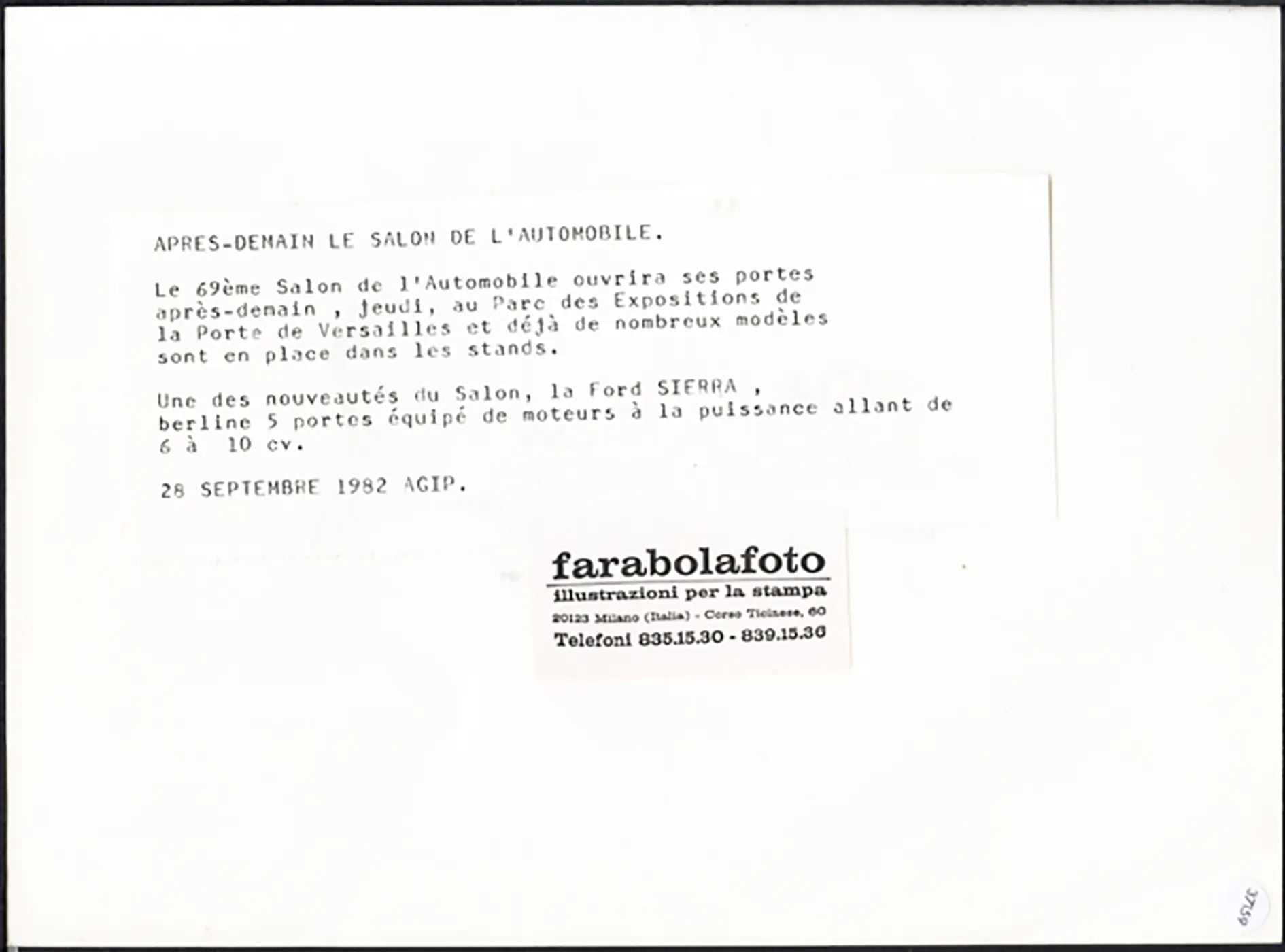Ford Sierra Salone Auto Parigi 1982 Ft 37159 - Stampa 24x18 cm - Farabola Stampa ai sali d'argento