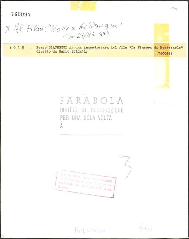 Fosco Giachetti La signora di Montecarlo Ft 37336 - Stampa 20x30 cm - Farabola Stampa ai sali d'argento (anni 90)