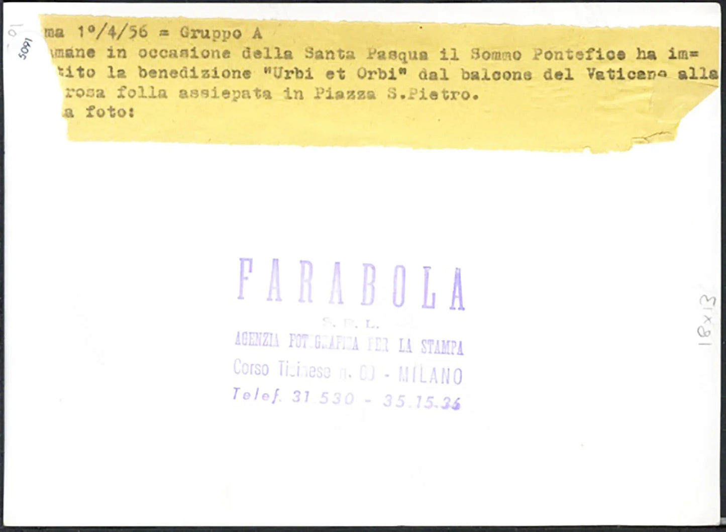 Fotografi piazza San Pietro 1956 Ft 5091 - Stampa 18x13 cm - Farabola Stampa ai sali d'argento