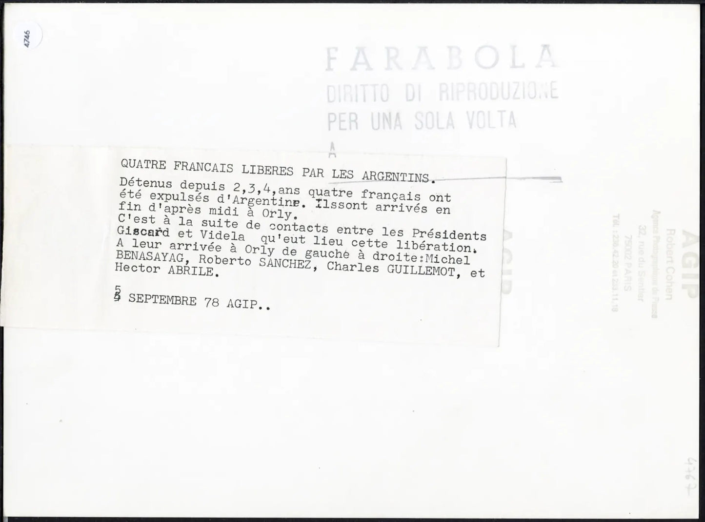 Francesi espulsi dall'Argentina 1978 Ft 4746 - Stampa 24x18 cm - Farabola Stampa ai sali d'argento