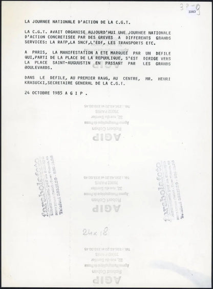 Francia Manifestazione CGT 1985 Ft 3383 - Stampa 24x18 cm - Farabola Stampa ai sali d'argento