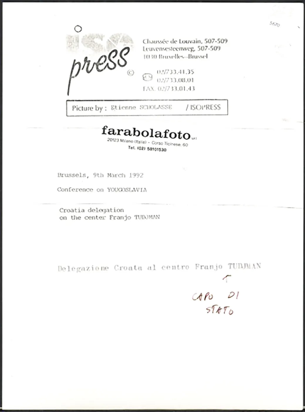 Franco Tudjman presidente Croazia 1992 Ft 5670 - Stampa 24x18 cm - Farabola Stampa ai sali d'argento